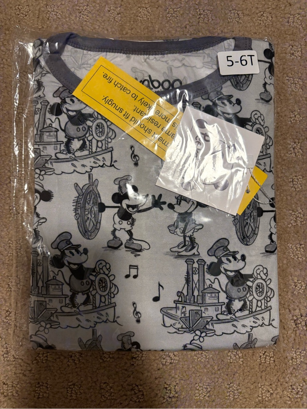 Kids Grey Bamboo Printed Long-Sleeve Pajama Set - Steamboat Willy Print